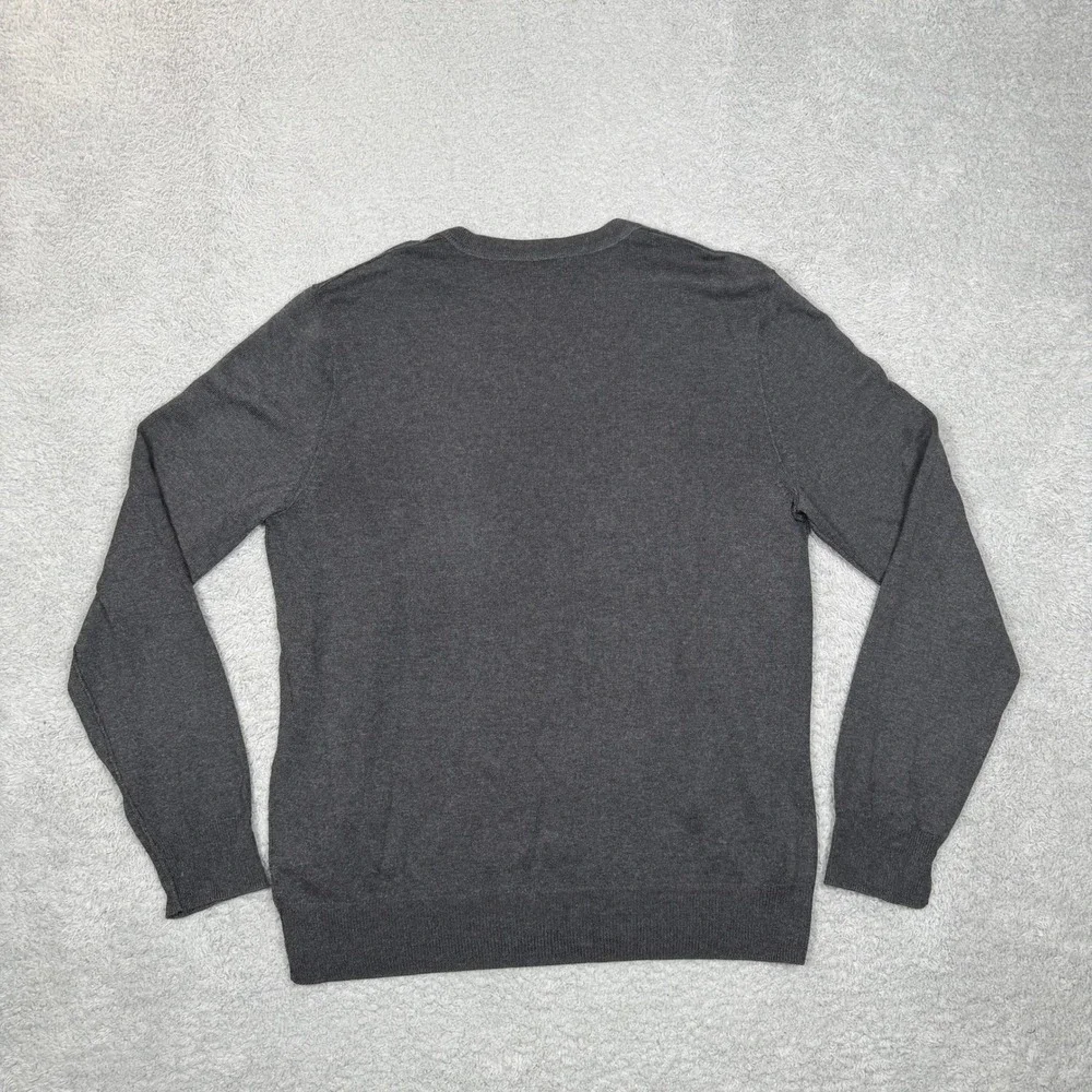 Banana Republic Mens Silk Cashmere‎ Argyle V-Neck Sweater Charcoal Grey Medium